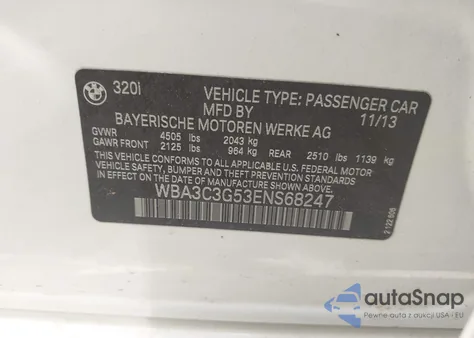 2014 BMW 320I xDrive из США, поврежденный, VIN WBA3C3G53ENS68247